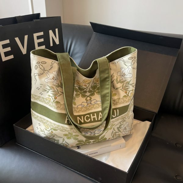 Large Capacity Jacquard Canvas Tote Bag for Women - Versatile Summer Shoulder Handbag for Commuting & Everyday Style 2025