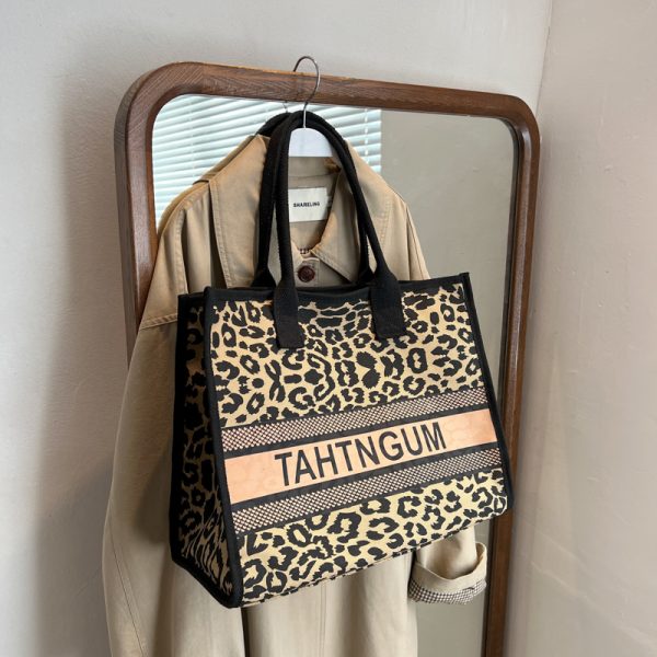 Large Capacity Leopard Print Canvas Tote Bag for Women - Stylish Shopping Bag for Spring/Summer Outings and Commuting