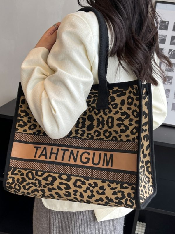 Large Capacity Leopard Print Canvas Tote Bag for Women - Stylish Shopping Bag for Spring/Summer Outings and Commuting
