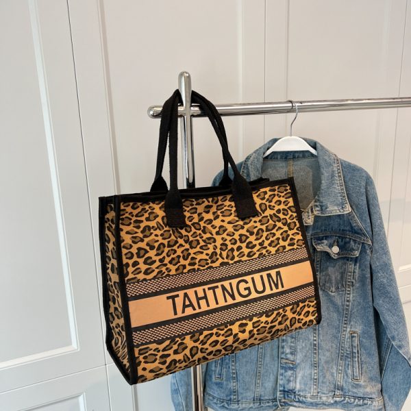 Large Capacity Leopard Print Canvas Tote Bag for Women - Stylish Shopping Bag for Spring/Summer Outings and Commuting