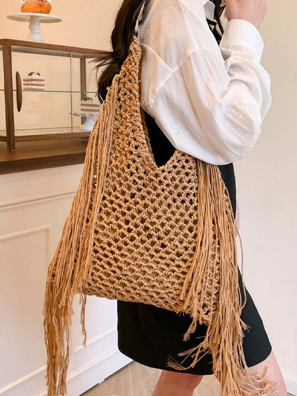 Large Capacity Minimalist Hollow Straw Tote Bag for Women - 2025 Spring Beach Vacation Essential