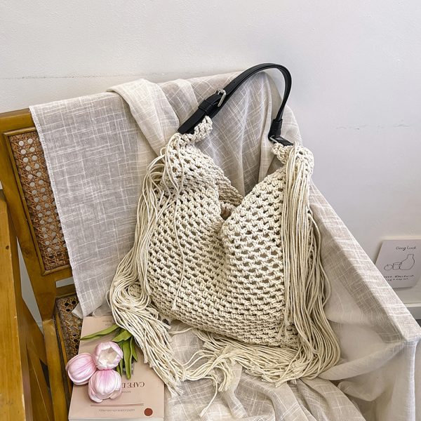 Large Capacity Minimalist Hollow Straw Tote Bag for Women - 2025 Spring Beach Vacation Essential