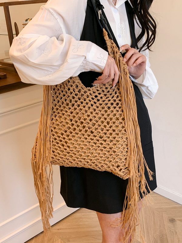 Large Capacity Minimalist Hollow Straw Tote Bag for Women - 2025 Spring Beach Vacation Essential