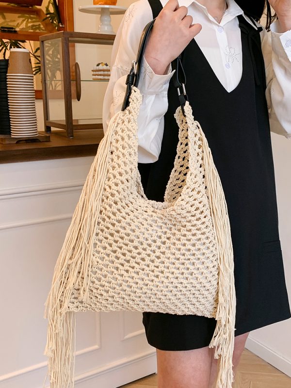 Large Capacity Minimalist Hollow Straw Tote Bag for Women - 2025 Spring Beach Vacation Essential