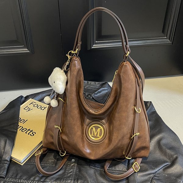 Large Capacity Retro Tote Bag for Women - Casual Multifunctional Commuter Backpack & Crossbody Travel Bag