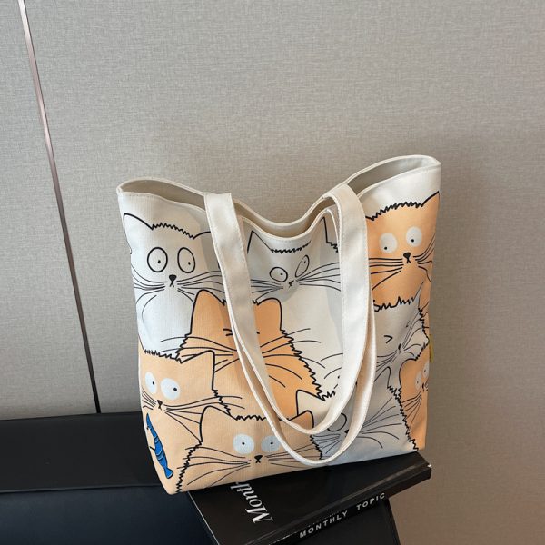Large Capacity Spring Canvas Tote Bag for Women - Japanese Cartoon Design, Commuter & Student Shoulder Handbag 2025