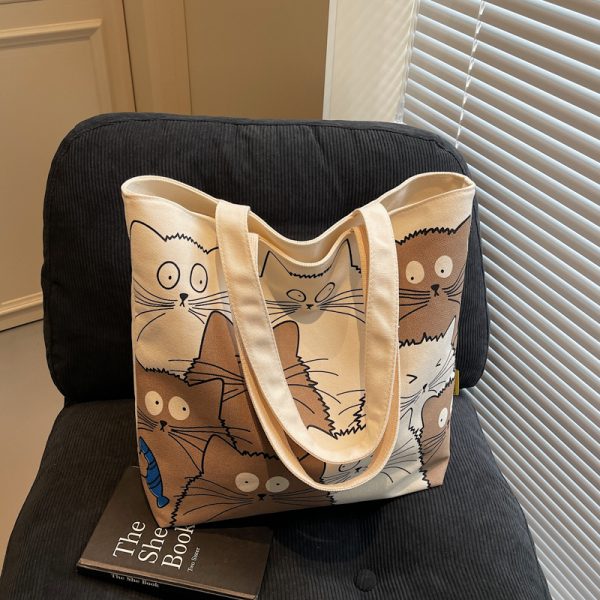 Large Capacity Spring Canvas Tote Bag for Women - Japanese Cartoon Design, Commuter & Student Shoulder Handbag 2025