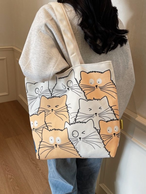Large Capacity Spring Canvas Tote Bag for Women - Japanese Cartoon Design, Commuter & Student Shoulder Handbag 2025