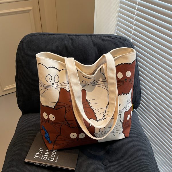 Large Capacity Spring Canvas Tote Bag for Women - Japanese Cartoon Design, Commuter & Student Shoulder Handbag 2025