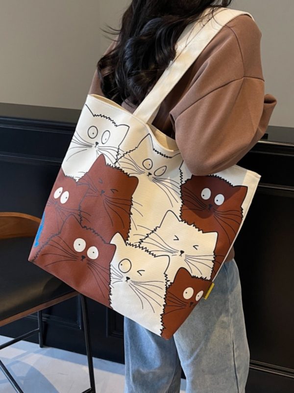 Large Capacity Spring Canvas Tote Bag for Women - Japanese Cartoon Design, Commuter & Student Shoulder Handbag 2025