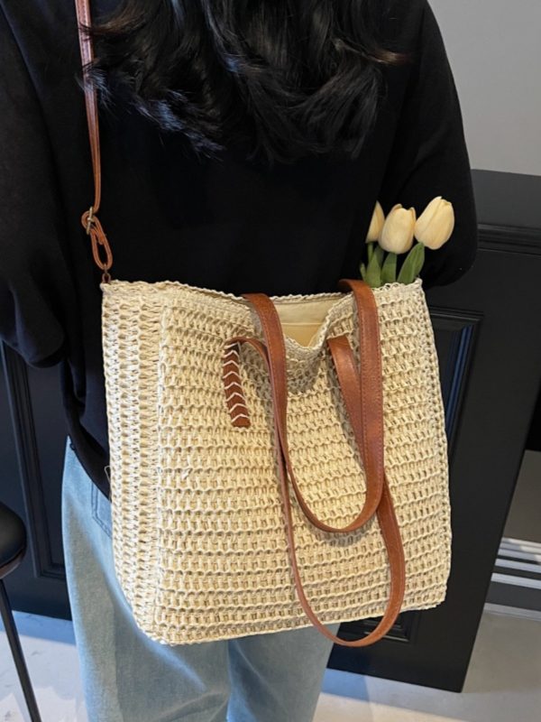 Large Capacity Straw Woven Tote Bag for Women - 2025 Commuter Shoulder Crossbody Bag for Beach and Vacation