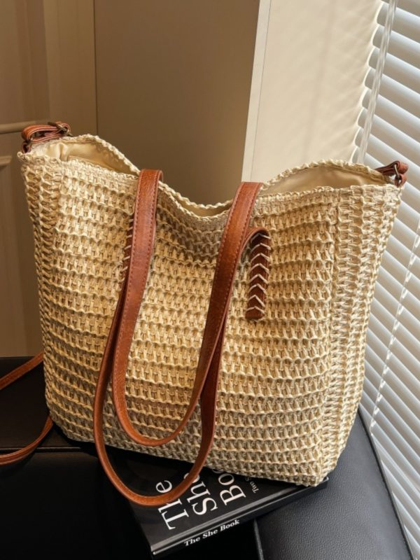 Large Capacity Straw Woven Tote Bag for Women - 2025 Commuter Shoulder Crossbody Bag for Beach and Vacation