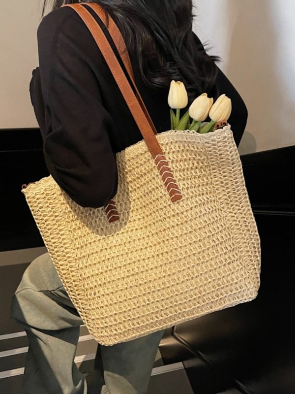 Large Capacity Straw Woven Tote Bag for Women - 2025 Commuter Shoulder Crossbody Bag for Beach and Vacation