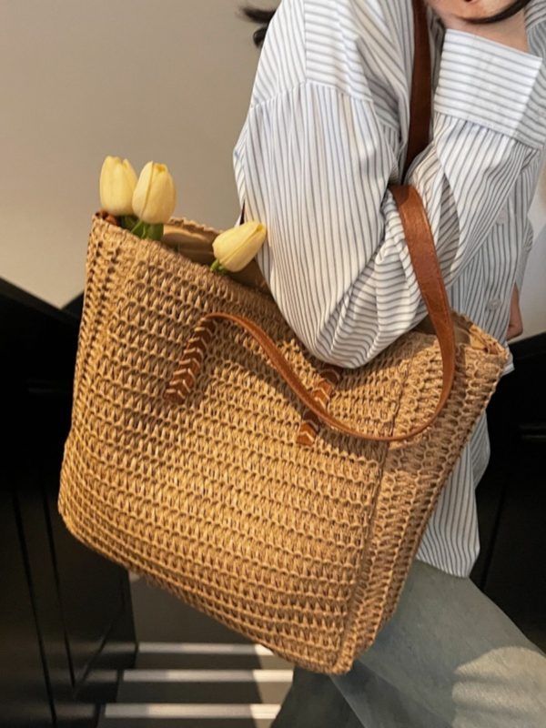 Large Capacity Straw Woven Tote Bag for Women - 2025 Commuter Shoulder Crossbody Bag for Beach and Vacation