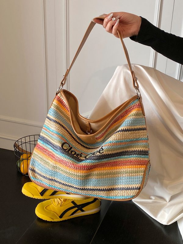 Large Capacity Straw Woven Tote Bag for Women - Summer 2025 Lazy Vacation Style, Simple Design, Eco-Friendly Fashion