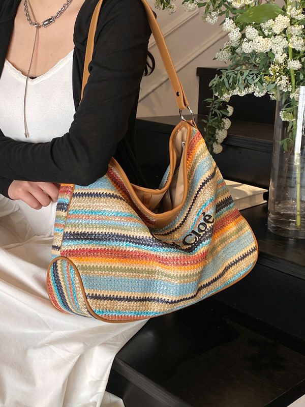 Large Capacity Straw Woven Tote Bag for Women - Summer 2025 Lazy Vacation Style, Simple Design, Eco-Friendly Fashion
