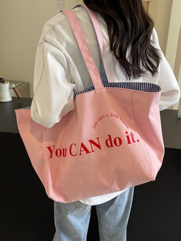 Large Capacity Striped Canvas Tote Bag for Women - Double-Sided Summer Shopping Bag for Commuting and Short Trips