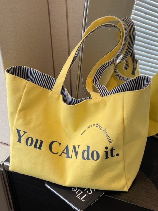 Large Capacity Striped Canvas Tote Bag for Women - Double-Sided Summer Shopping Bag for Commuting and Short Trips