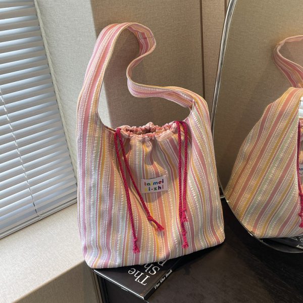 Large Capacity Striped Canvas Tote Bag for Women - Summer Single-Shoulder Underarm Bag, Versatile Commuting Style 2025