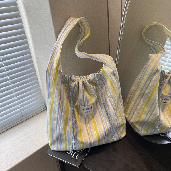 Large Capacity Striped Canvas Tote Bag for Women - Summer Single-Shoulder Underarm Bag, Versatile Commuting Style 2025
