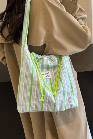 Large Capacity Striped Canvas Tote Bag for Women - Summer Single-Shoulder Underarm Bag, Versatile Commuting Style 2025