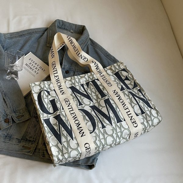 Large Capacity Women's Canvas Tote Bag - Stylish Letter Print Shoulder Bag for Shopping, Commuting, and Outings 2025