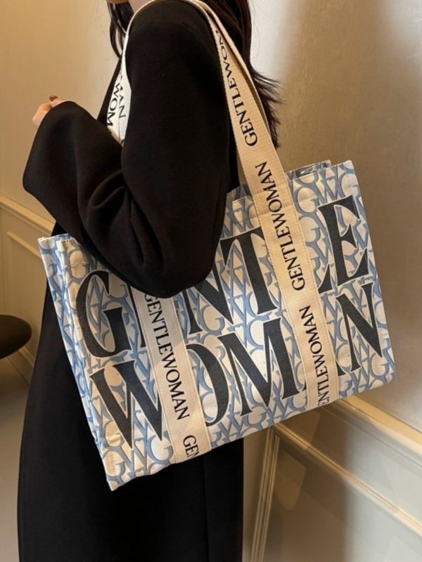 Large Capacity Women's Canvas Tote Bag - Stylish Letter Print Shoulder Bag for Shopping, Commuting, and Outings 2025