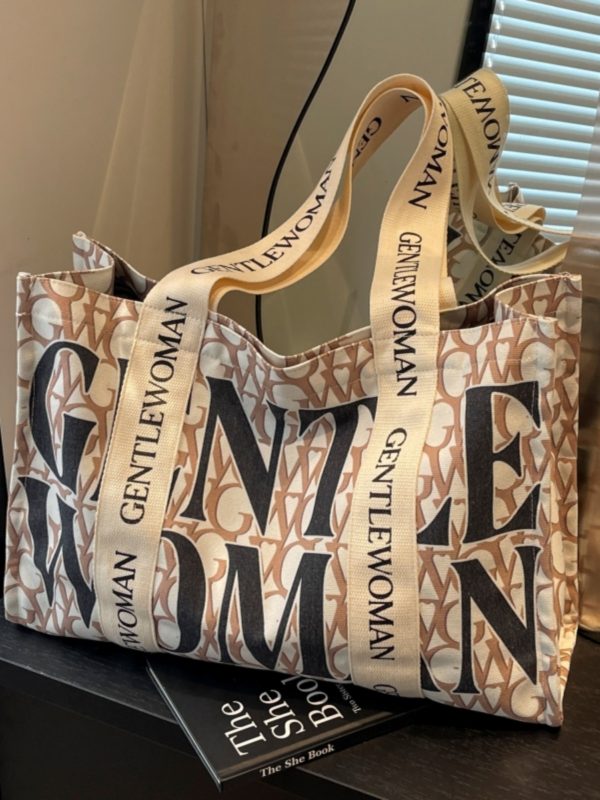 Large Capacity Women's Canvas Tote Bag - Stylish Letter Print Shoulder Bag for Shopping, Commuting, and Outings 2025