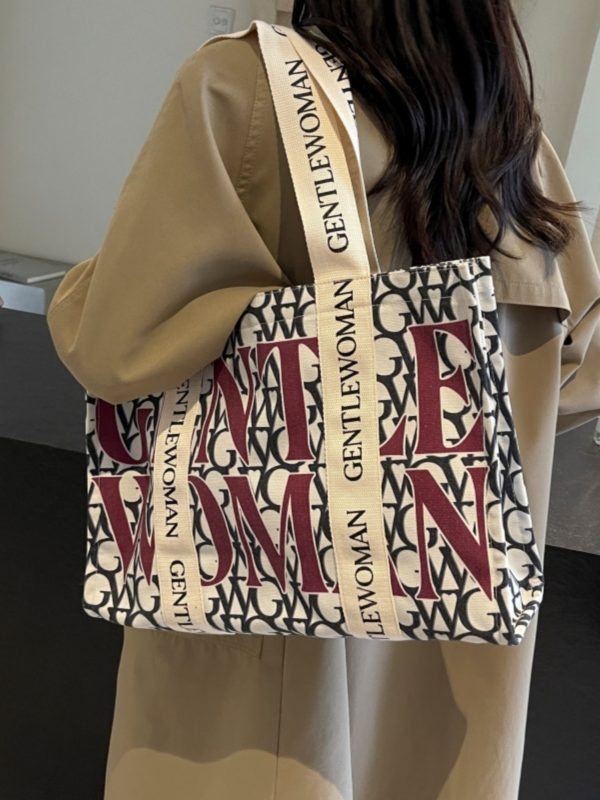 Large Capacity Women's Canvas Tote Bag - Stylish Letter Print Shoulder Bag for Shopping, Commuting, and Outings 2025