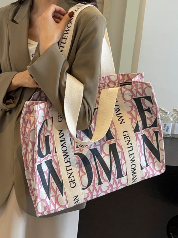 Large Capacity Women's Canvas Tote Bag - Stylish Letter Print Shoulder Bag for Shopping, Commuting, and Outings 2025