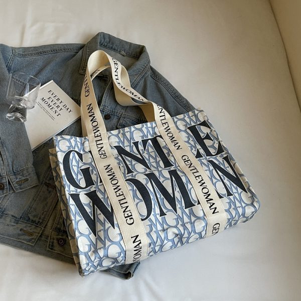 Large Capacity Women's Canvas Tote Bag - Stylish Letter Print Shoulder Bag for Shopping, Commuting, and Outings 2025