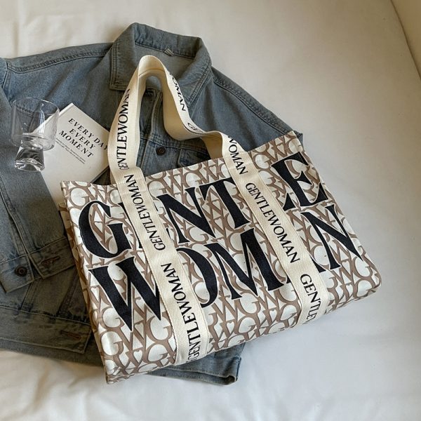 Large Capacity Women's Canvas Tote Bag - Stylish Letter Print Shoulder Bag for Shopping, Commuting, and Outings 2025