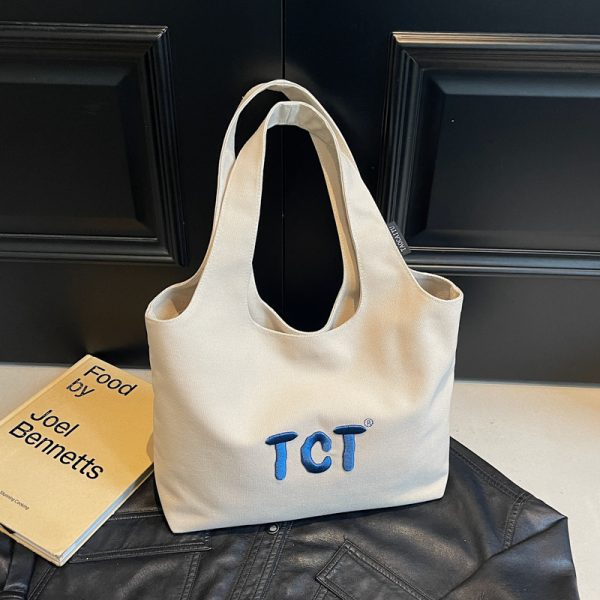 Large Capacity Women's Canvas Tote Bag 2025 - Embroidered Letter Design, Versatile Commuting Underarm Bag, Niche Style