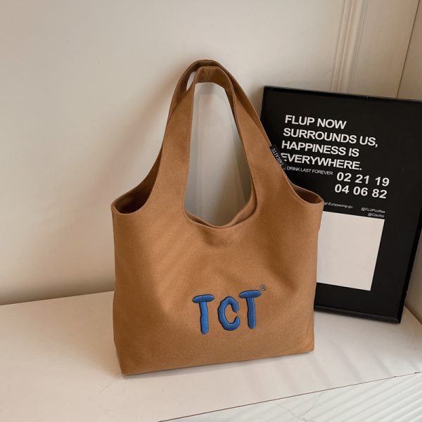 Large Capacity Women's Canvas Tote Bag 2025 - Embroidered Letter Design, Versatile Commuting Underarm Bag, Niche Style