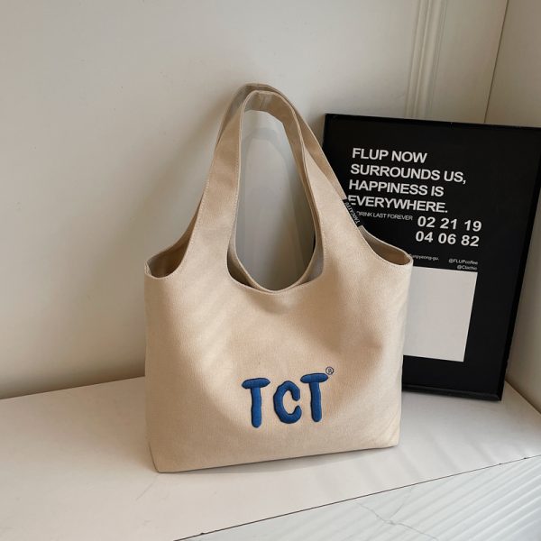 Large Capacity Women's Canvas Tote Bag 2025 - Embroidered Letter Design, Versatile Commuting Underarm Bag, Niche Style