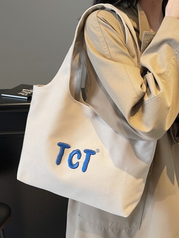 Large Capacity Women's Canvas Tote Bag 2025 - Embroidered Letter Design, Versatile Commuting Underarm Bag, Niche Style