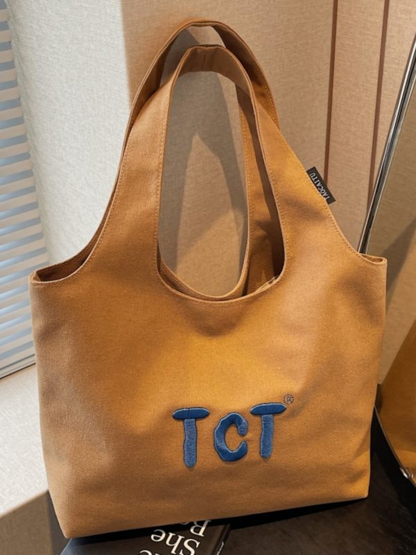 Large Capacity Women's Canvas Tote Bag 2025 - Embroidered Letter Design, Versatile Commuting Underarm Bag, Niche Style