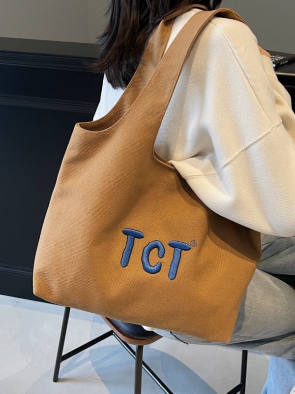 Large Capacity Women's Canvas Tote Bag 2025 - Embroidered Letter Design, Versatile Commuting Underarm Bag, Niche Style
