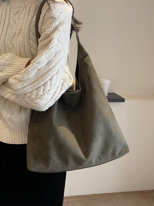 Large Capacity Women's Suede Tote Handbag - Vintage Style 2025 Summer Shoulder Bag for Class and Commuting