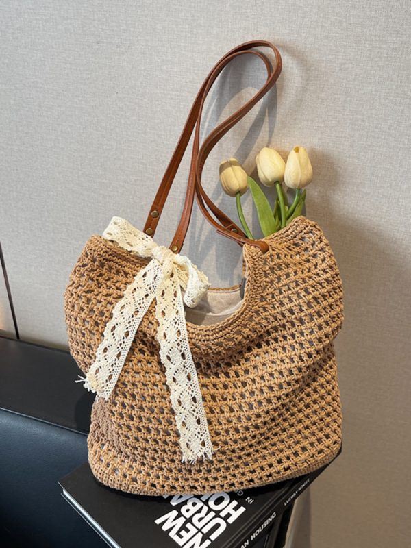 Large Capacity Woven Beach Bag for Women - Stylish Hollow Design, Summer 2025 Travel Tote, Trendy Commuting Bag
