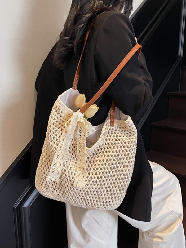 Large Capacity Woven Beach Bag for Women - Stylish Hollow Design, Summer 2025 Travel Tote, Trendy Commuting Bag