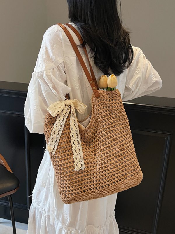 Large Capacity Woven Beach Bag for Women - Stylish Hollow Design, Summer 2025 Travel Tote, Trendy Commuting Bag