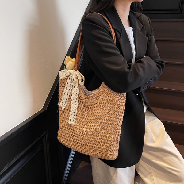 Large Capacity Woven Beach Bag for Women - Stylish Hollow Design, Summer 2025 Travel Tote, Trendy Commuting Bag