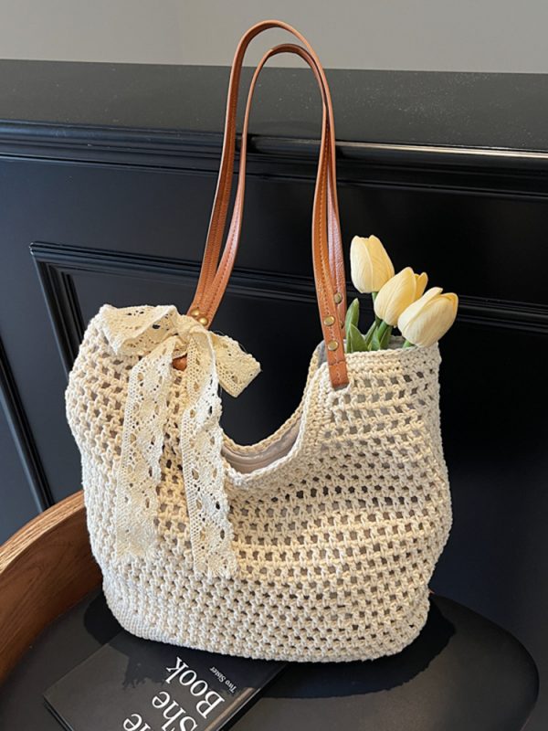 Large Capacity Woven Beach Bag for Women - Stylish Hollow Design, Summer 2025 Travel Tote, Trendy Commuting Bag