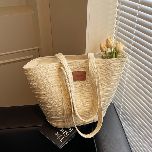 Large Capacity Woven Bucket Bag for Women - Versatile Straw Tote for Beach Vacations & Commuting, 2025 Fashion Essential