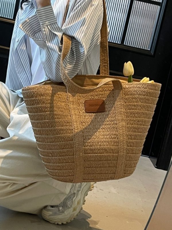 Large Capacity Woven Bucket Bag for Women - Versatile Straw Tote for Beach Vacations & Commuting, 2025 Fashion Essential