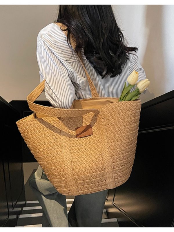 Large Capacity Woven Bucket Bag for Women - Versatile Straw Tote for Beach Vacations & Commuting, 2025 Fashion Essential