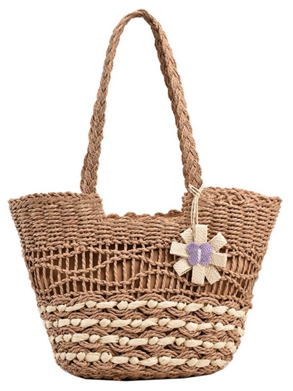 Large Capacity Woven Straw Tote Bag for Women - 2025 Autumn Rural Style Beach Travel Shoulder Bag