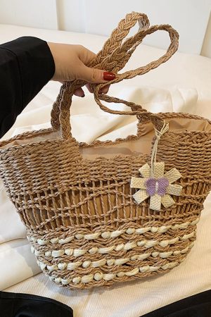 Large Capacity Woven Straw Tote Bag for Women - 2025 Autumn Rural Style Beach Travel Shoulder Bag