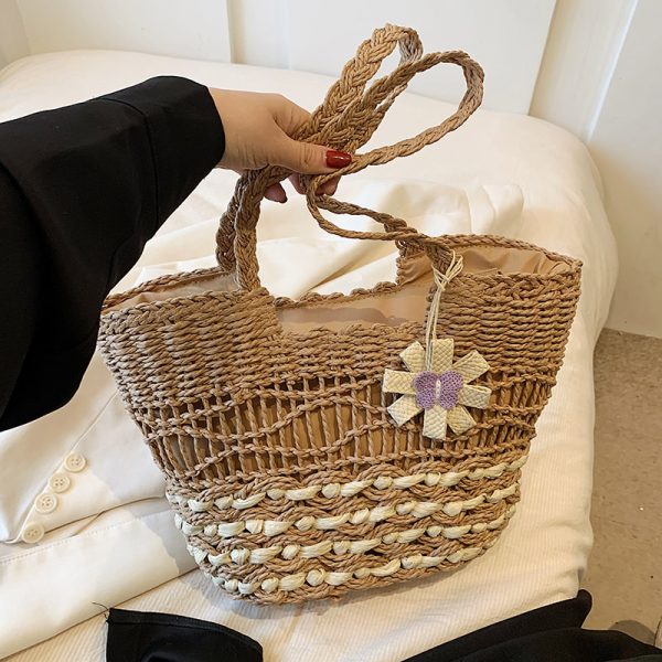 Large Capacity Woven Straw Tote Bag for Women - 2025 Autumn Rural Style Beach Travel Shoulder Bag